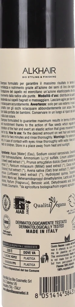 ALKHAIR Shampoo Capelli Ricci ai Semi di Lino, 250 ml
