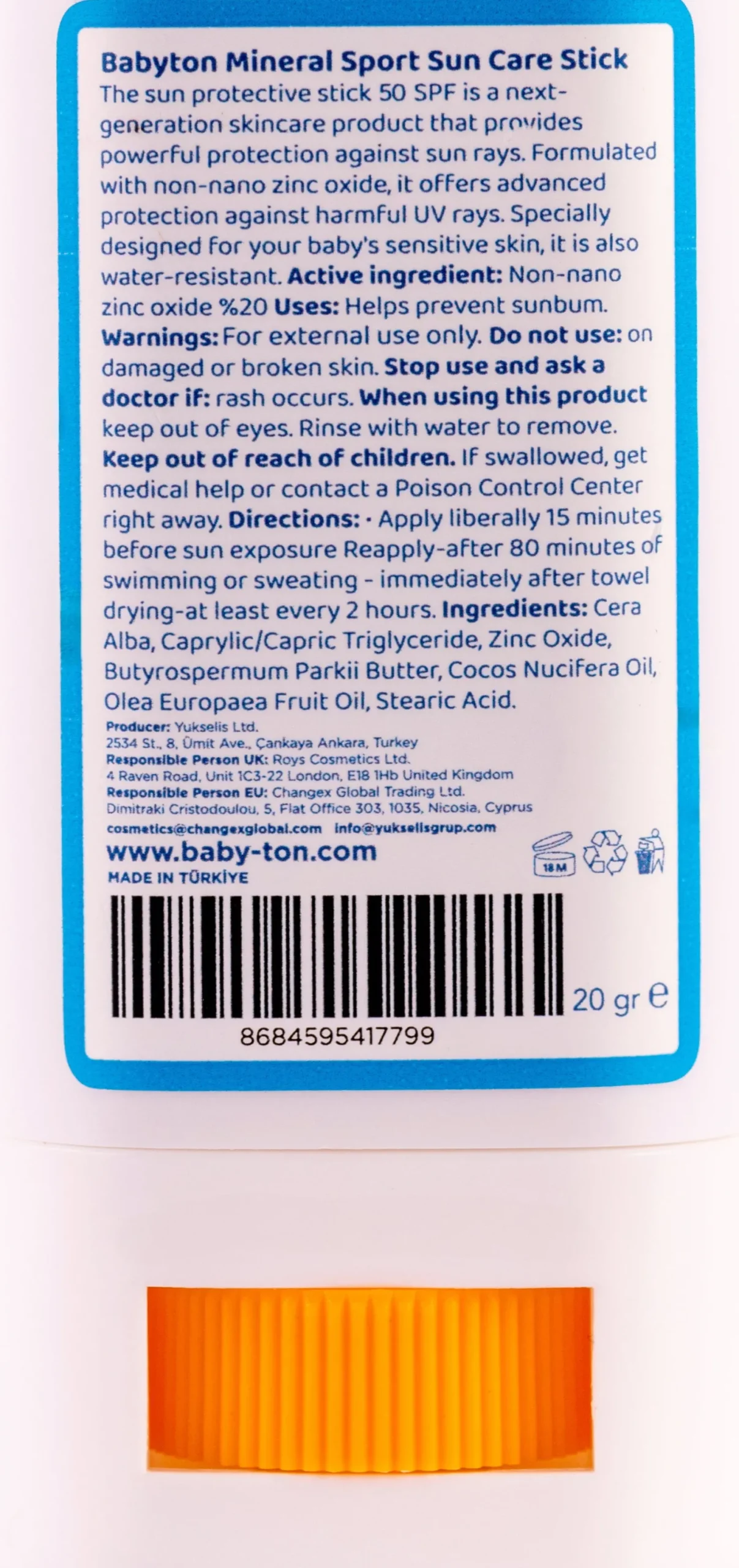Baby & Kids Mineral Sport Sunscreen Stick SPF50, 20 g