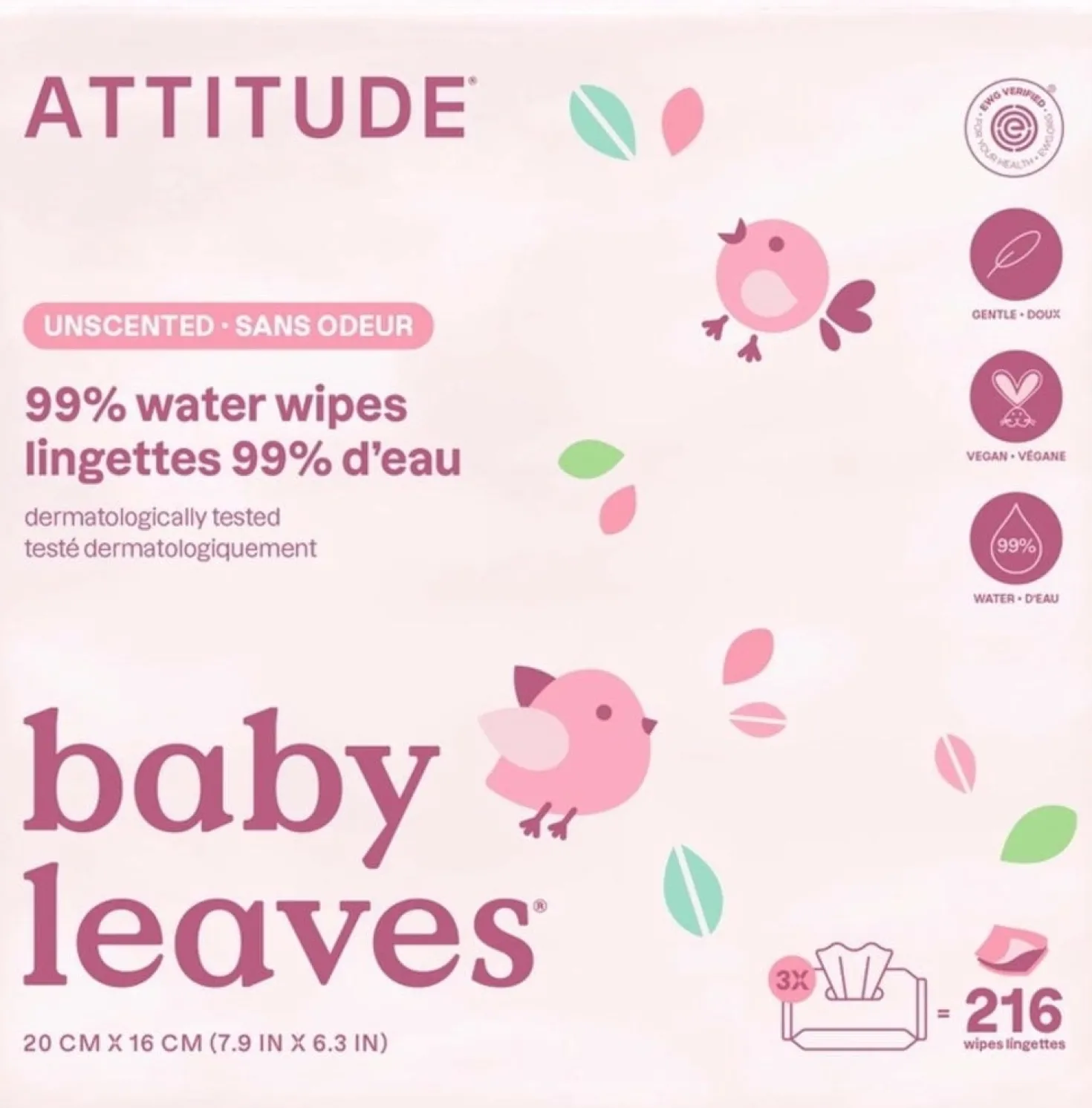 baby leaves® 99% Water Wipes, 216 pezzi