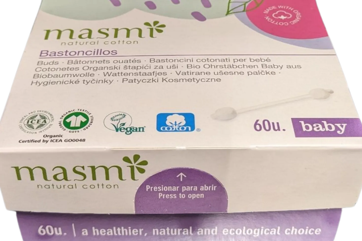 Bastoncini di Cotone Bio per Bambini, 60 pezzi