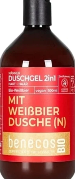 benecosBIO Gel Doccia 2in1 Uomo alla Birra Bio, 500 ml