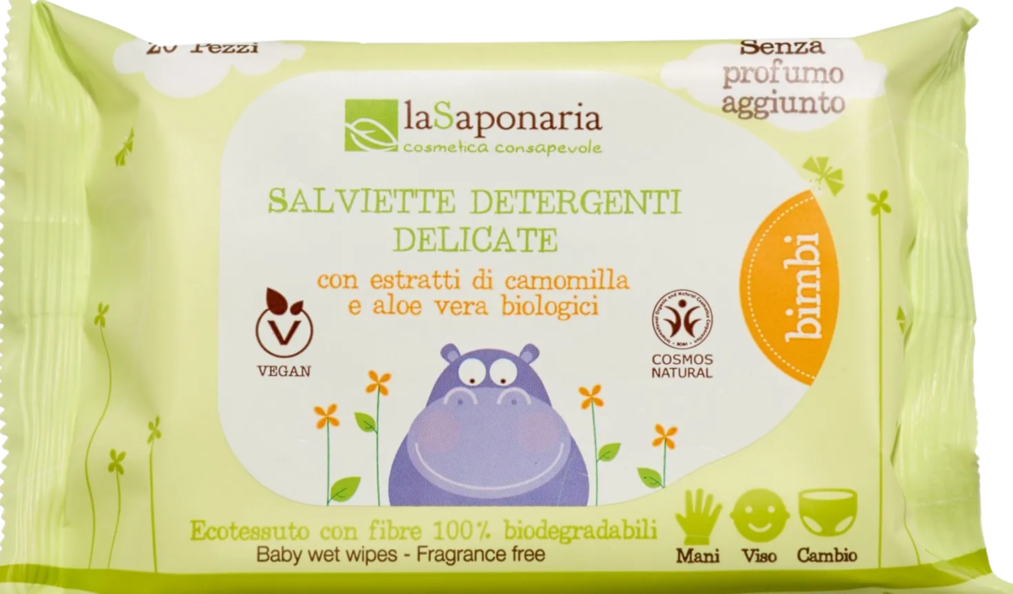 Bio Salviette Detergenti Delicate Umidificate, 20 pezzi