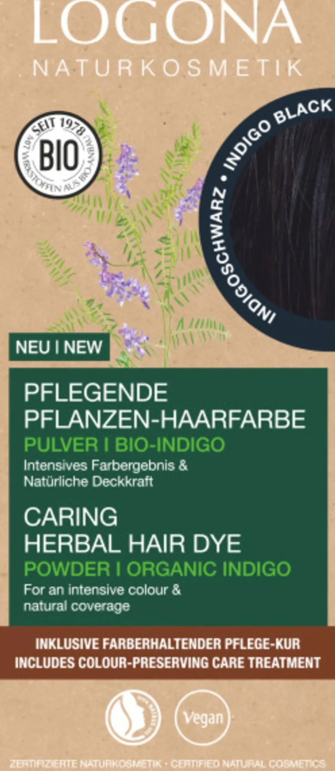 Colore in Polvere per Capelli a Base di Erbe Indigo, 100 g