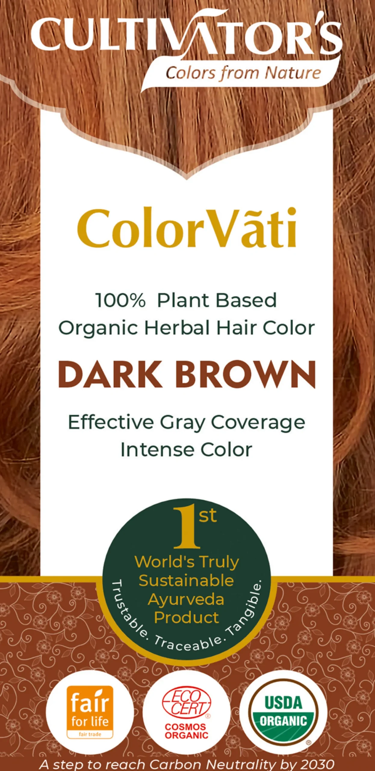ColorVãti Organic Herbal Hair Color - 08 Dark Brown, 100 g