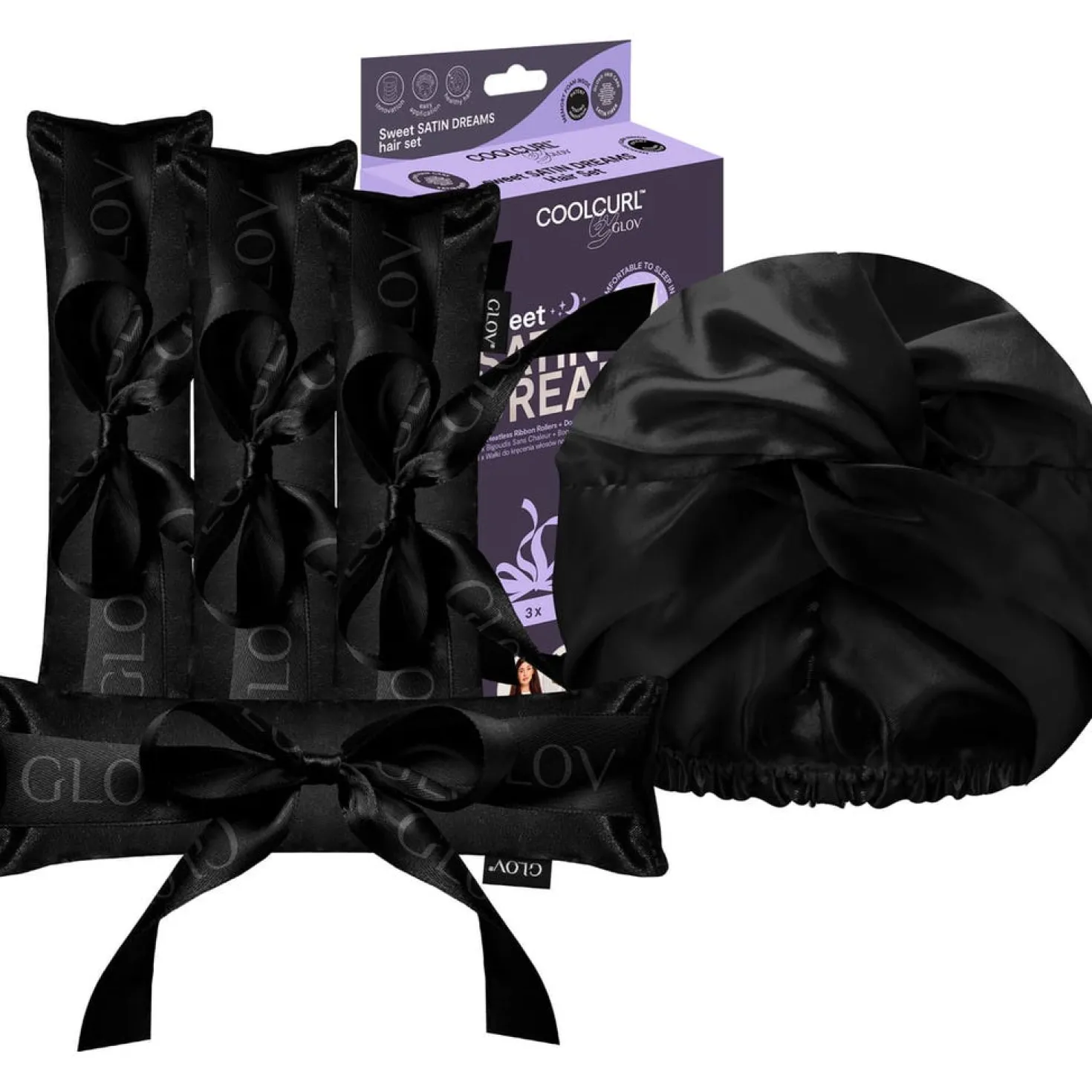 COOLCURL Sweet Dreams Satin Set, Black