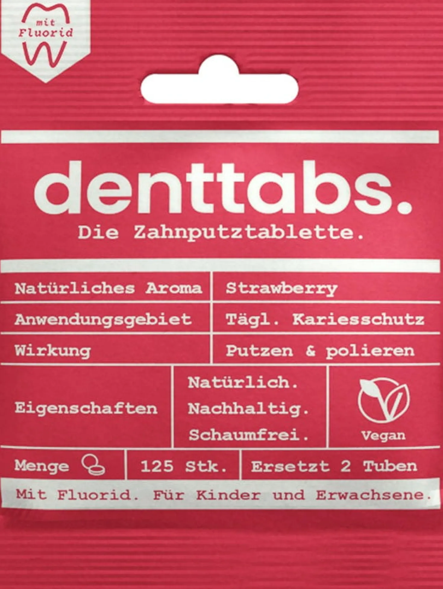 Dentifricio in Pastiglie Gusto Fragola con Fluoro, 125 pezzi