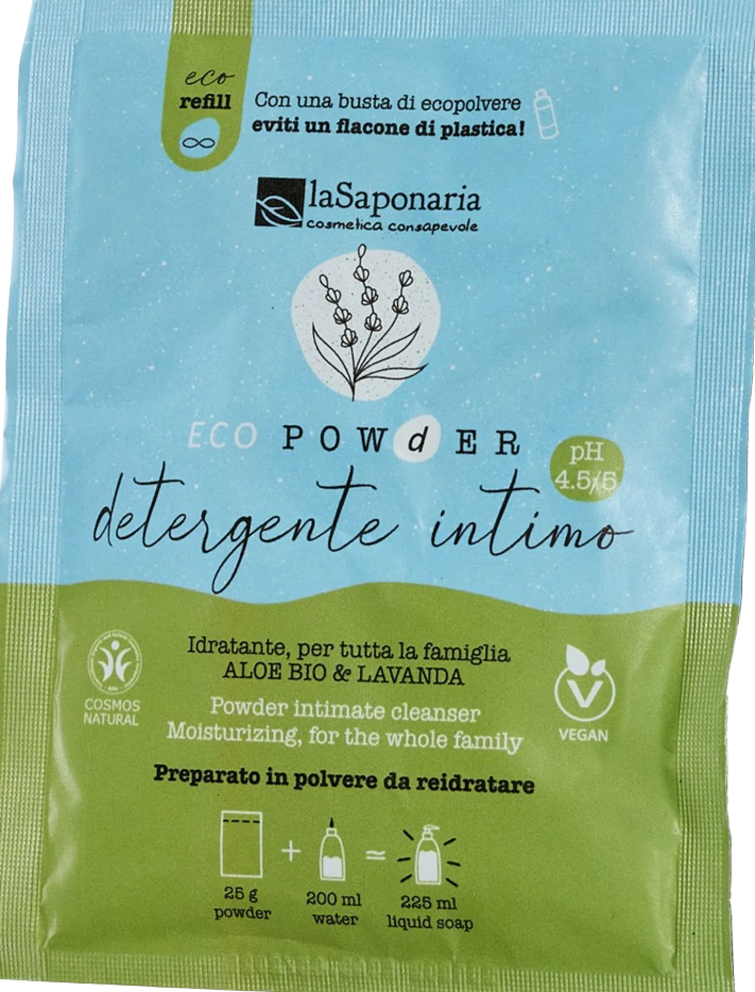 EcoPowder - Refill Detergente Intimo Aloe Bio e Lavanda, 25 g