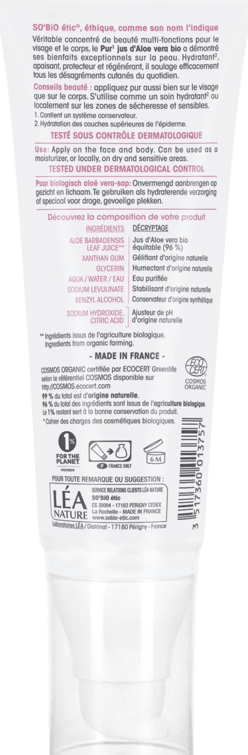 Gel all'Aloe Vera, 125 ml