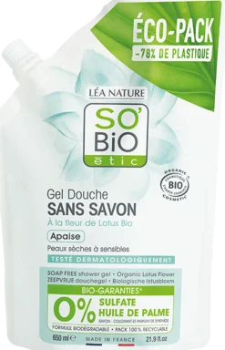 Gel Doccia senza Sapone ai Fiori di Loto Bio, Ricarica da 650 ml