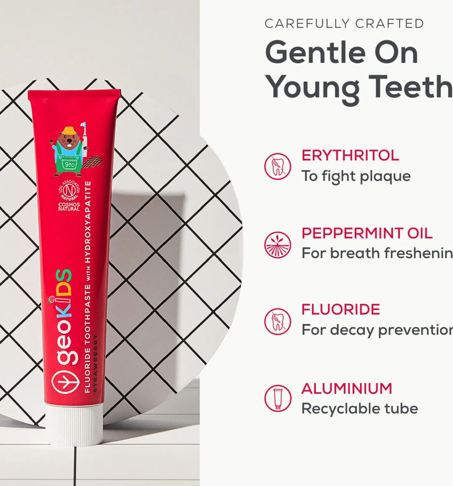 geoKIDS Fluoride Toothpaste Strawberry & Hydroxyapatite, 75 ml