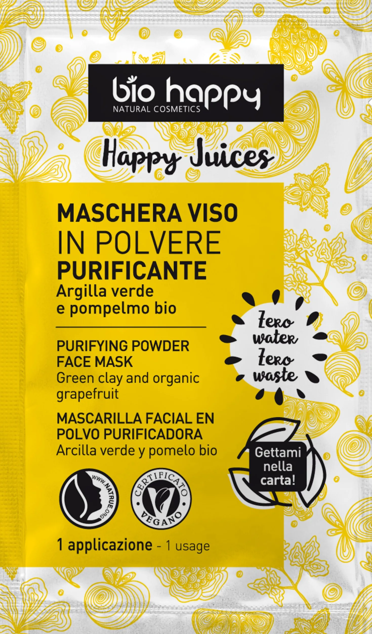 Happy Juices Maschera Viso in Polvere Purificante, 7 g