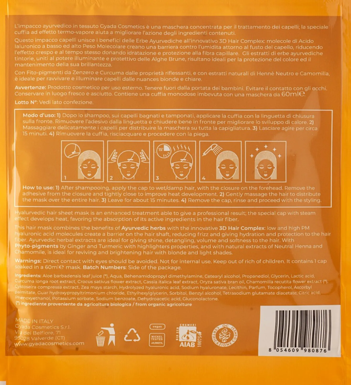 Hyalurvedic Impacco Ayurvedico in Tessuto Riflessante Gold Hair, 60 ml