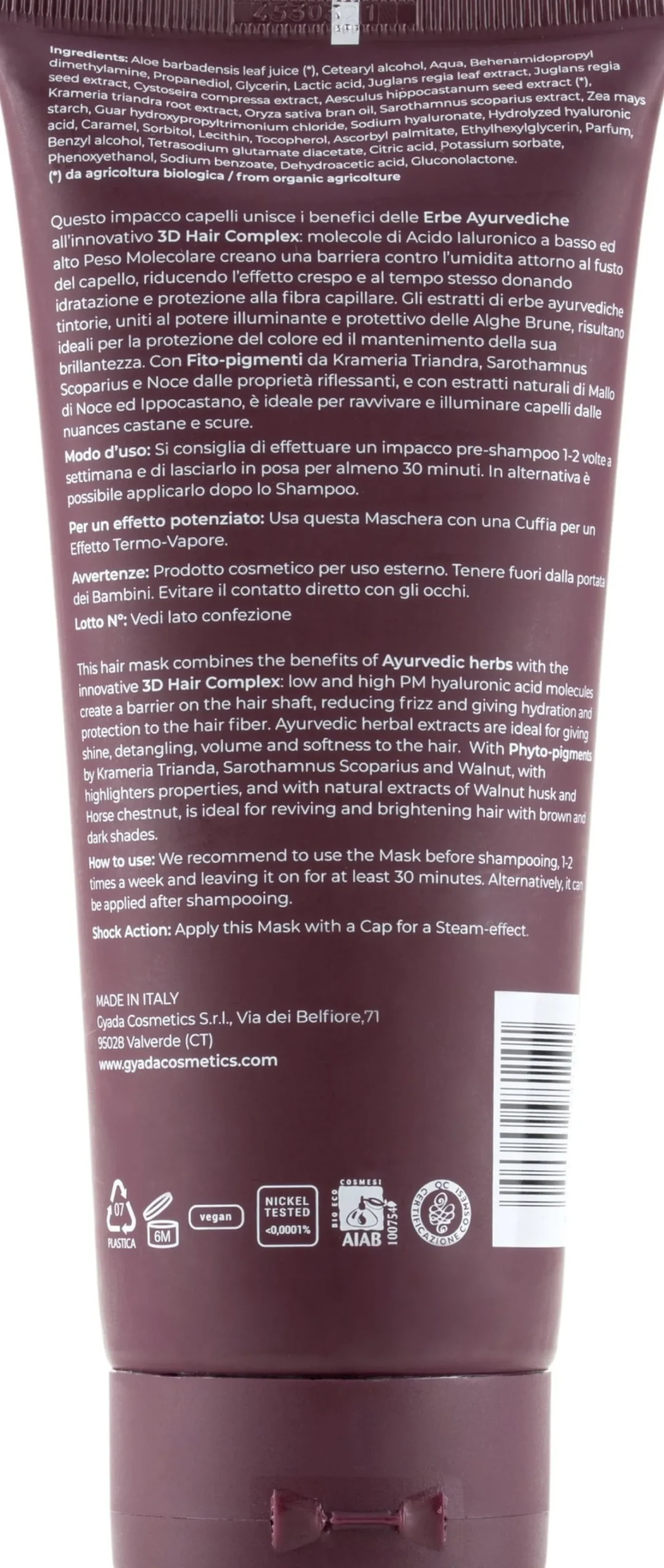 Hyalurvedic Impacco Ayurvedico Riflessante Dark Hair, 200 ml