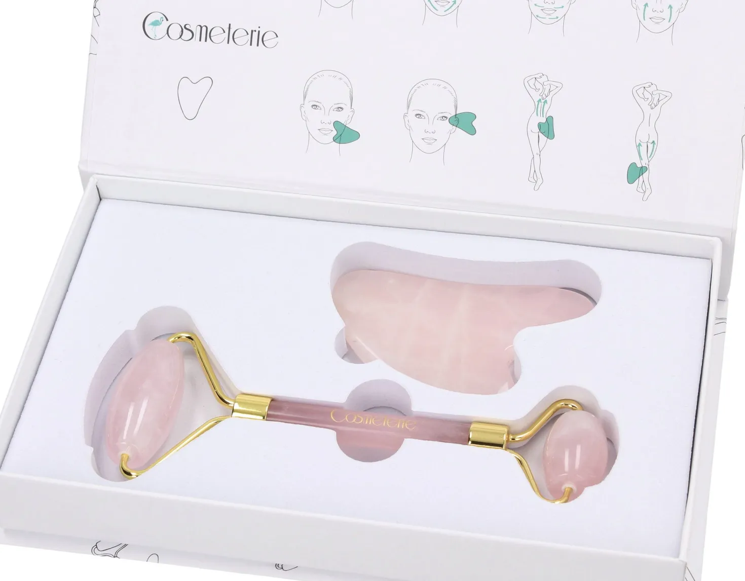 Jade Roller Rose Quartz + Gua Sha
