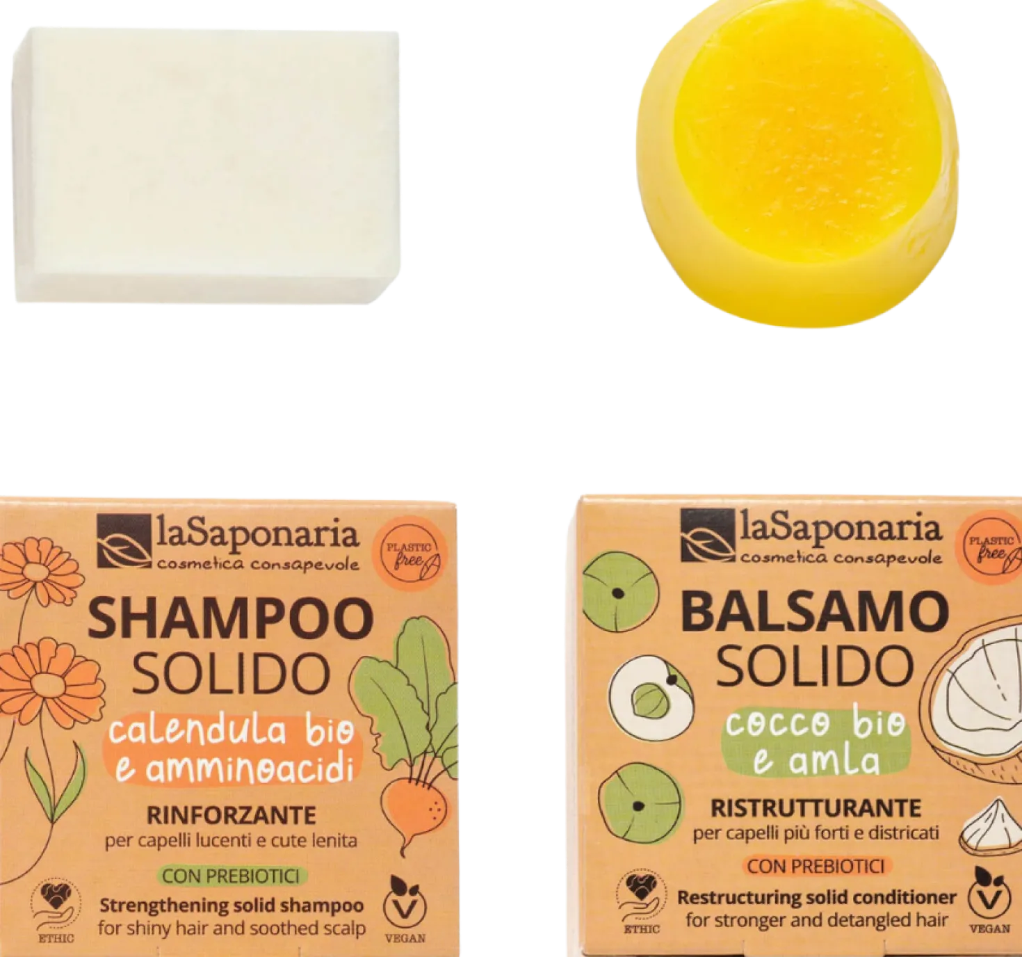 Kit Shampoo e Balsamo Solidi per Capelli Secchi o Trattati, 90 g