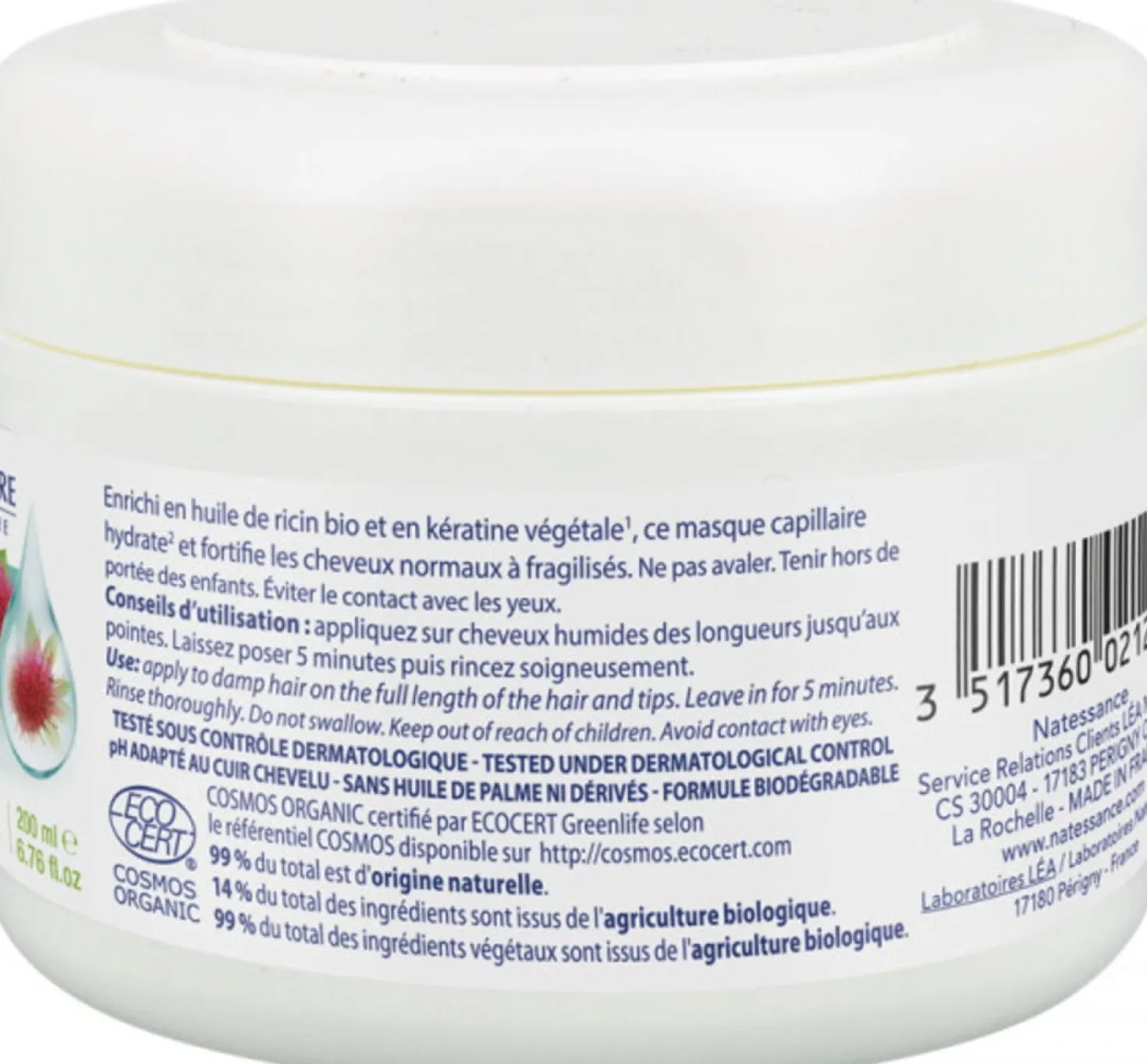 Maschera per Capelli Rinforzante con Ricino e Cheratina, 200 ml