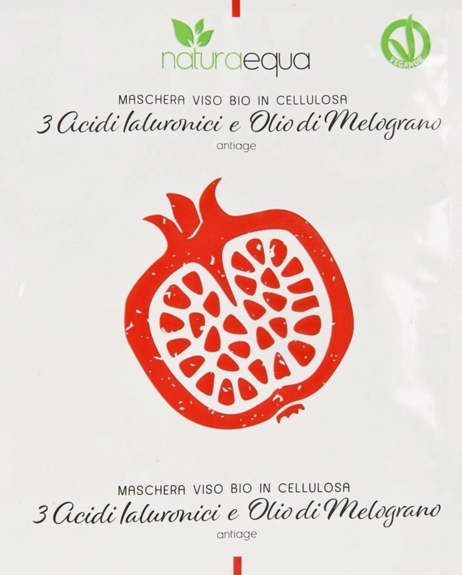 Maschera Viso in Cellulosa 3 Acidi Ialuronici e Olio di Melograno-Antiage, 12 ml