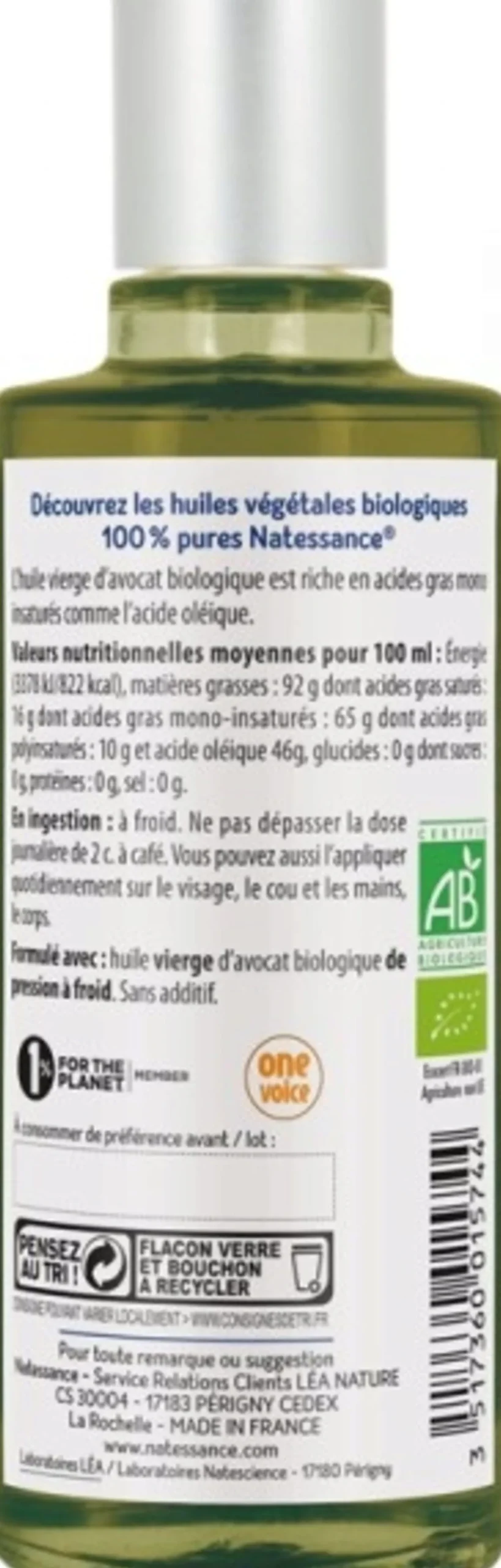 Olio di Avocado Biologico, 100 ml