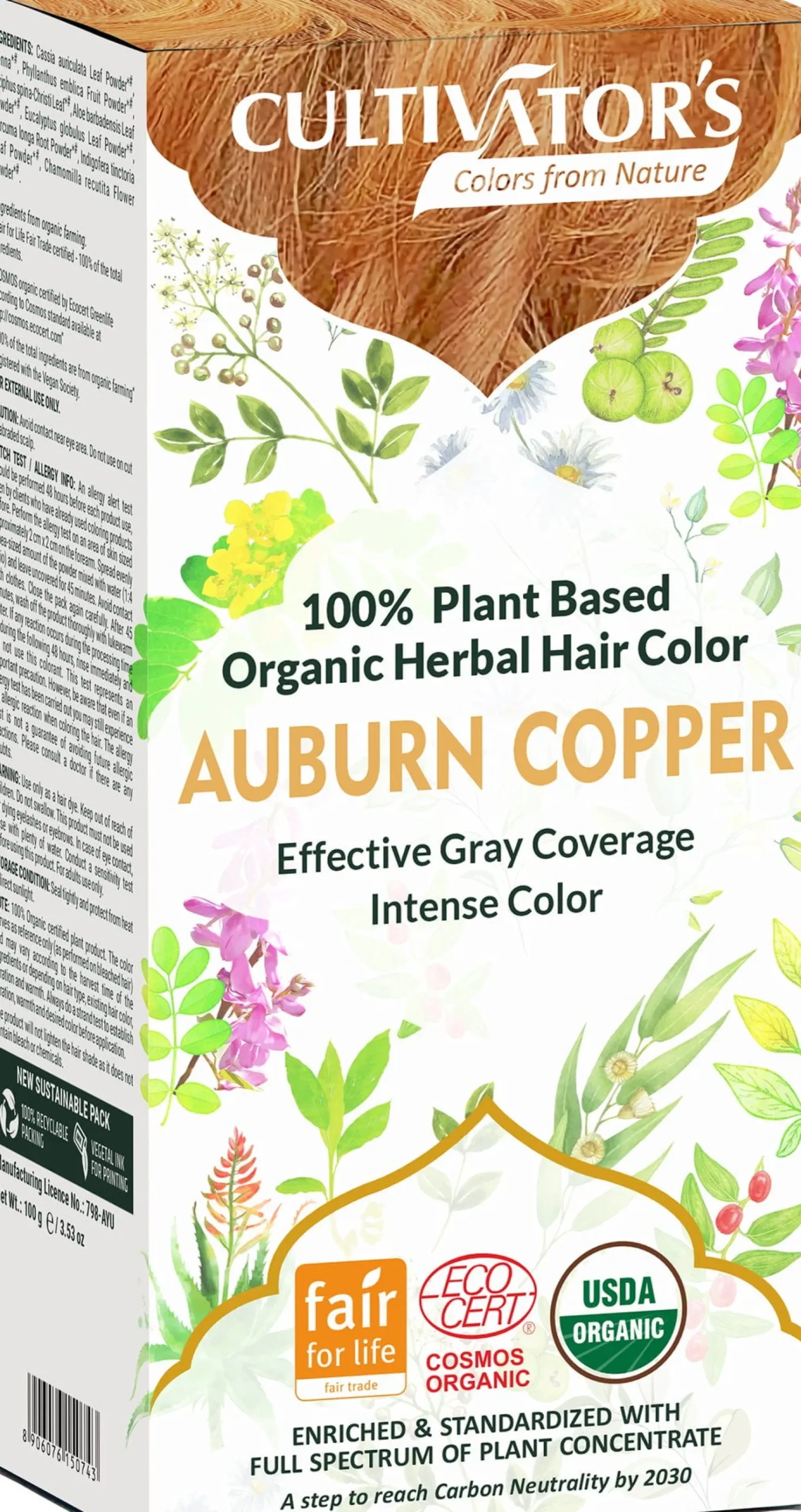 Organic Herbal Hair Color Auburn Copper, 100 g