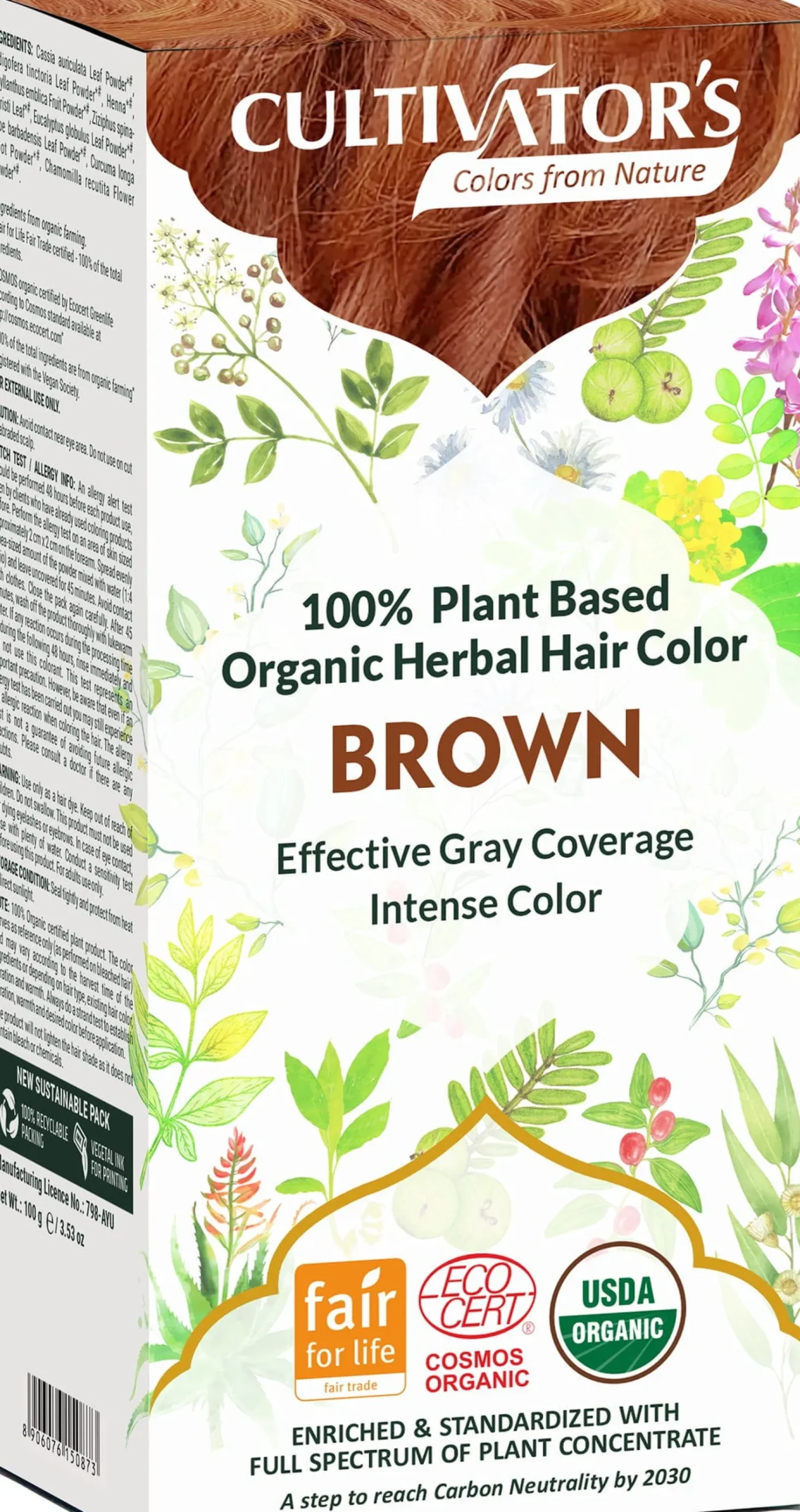 Organic Herbal Hair Color Brown, 100 g