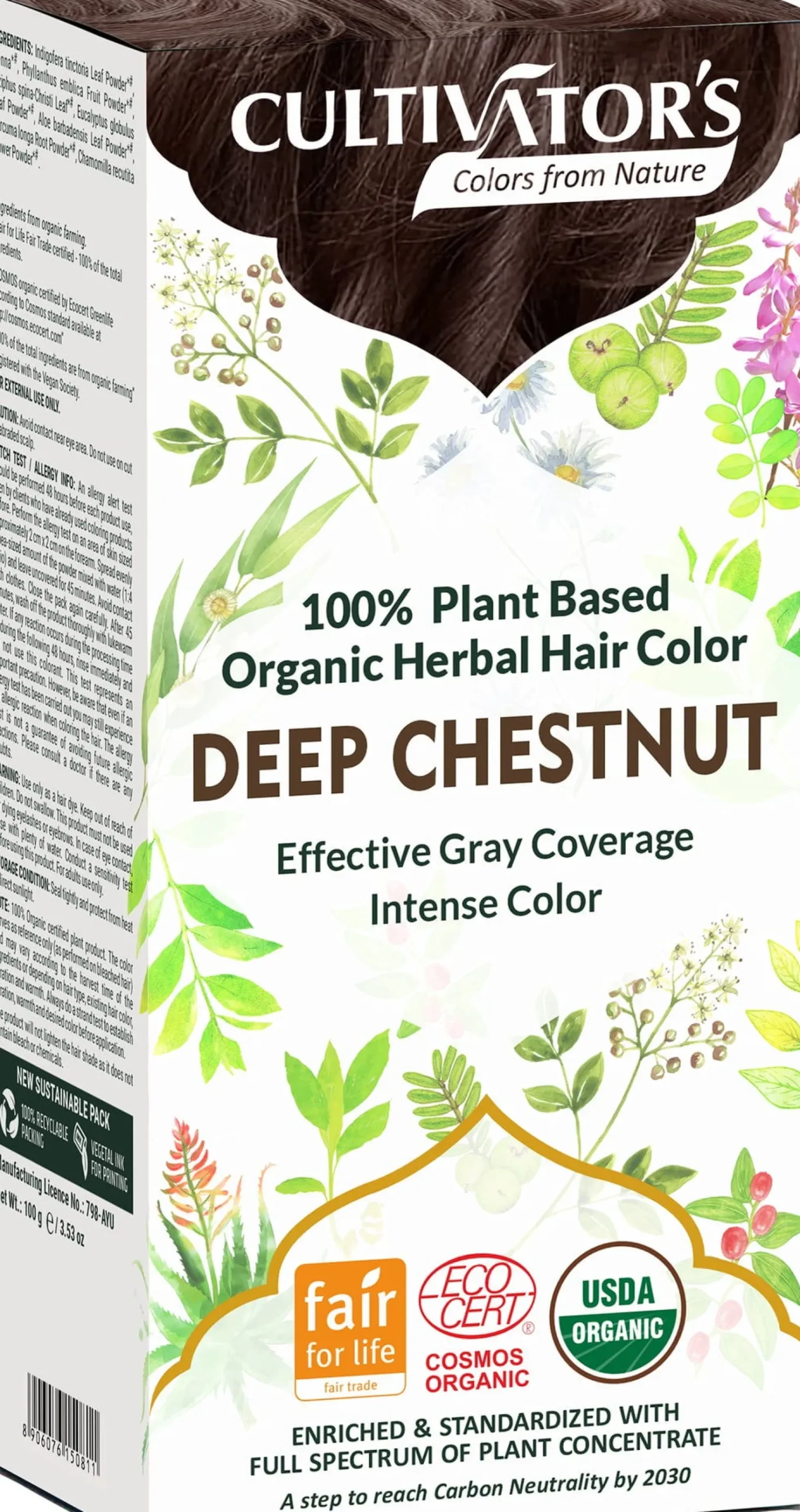 Organic Herbal Hair Color Deep Chestnut, 100 g