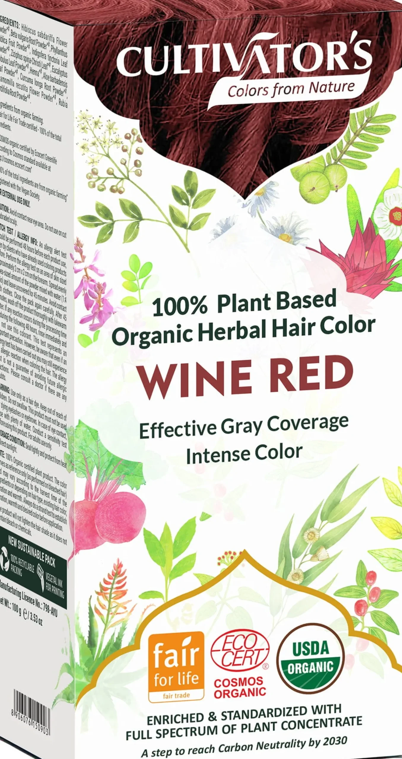 Organic Herbal Hair Color Wine Red, 100 g