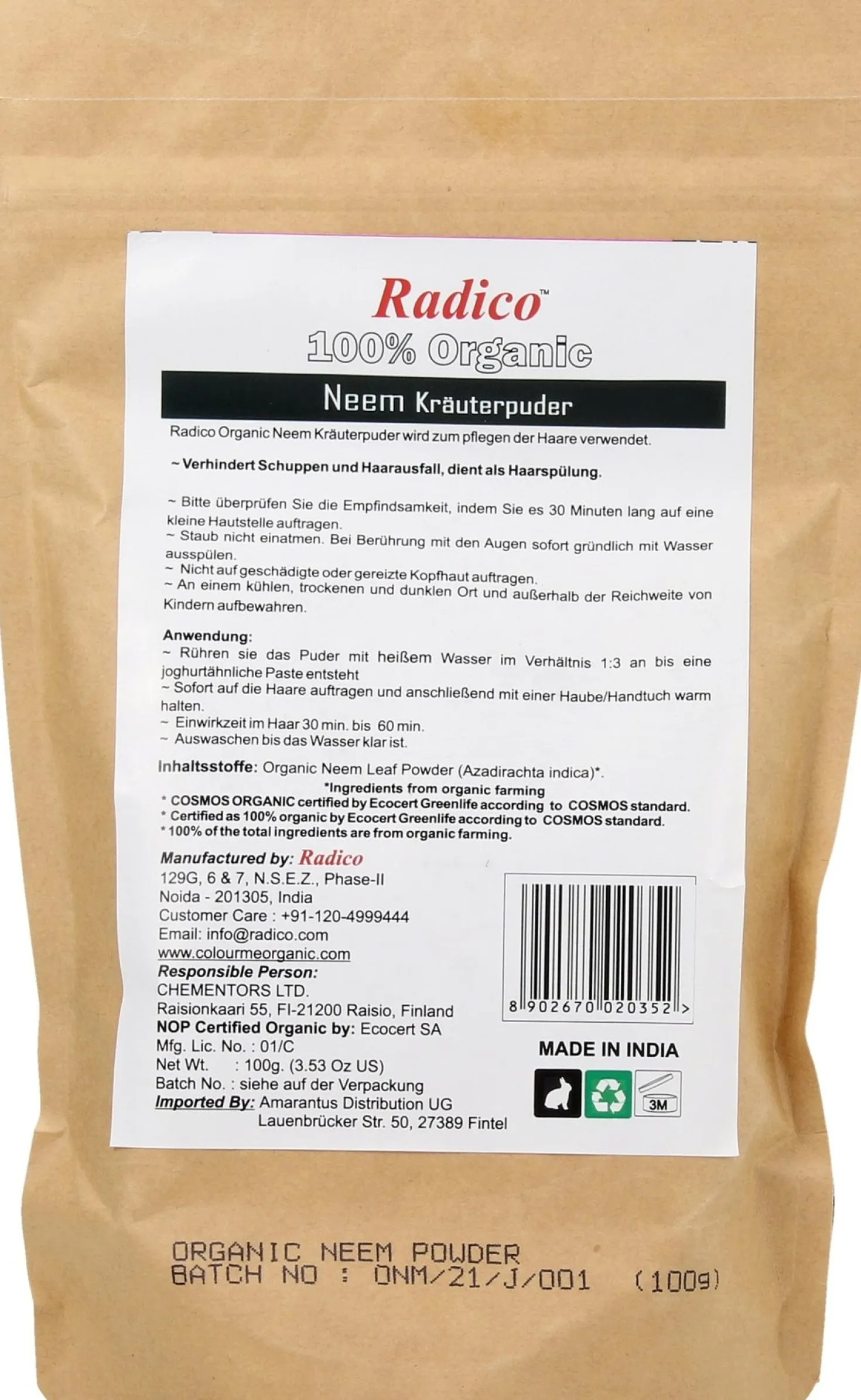 Polvere di Neem Bio, 100 g