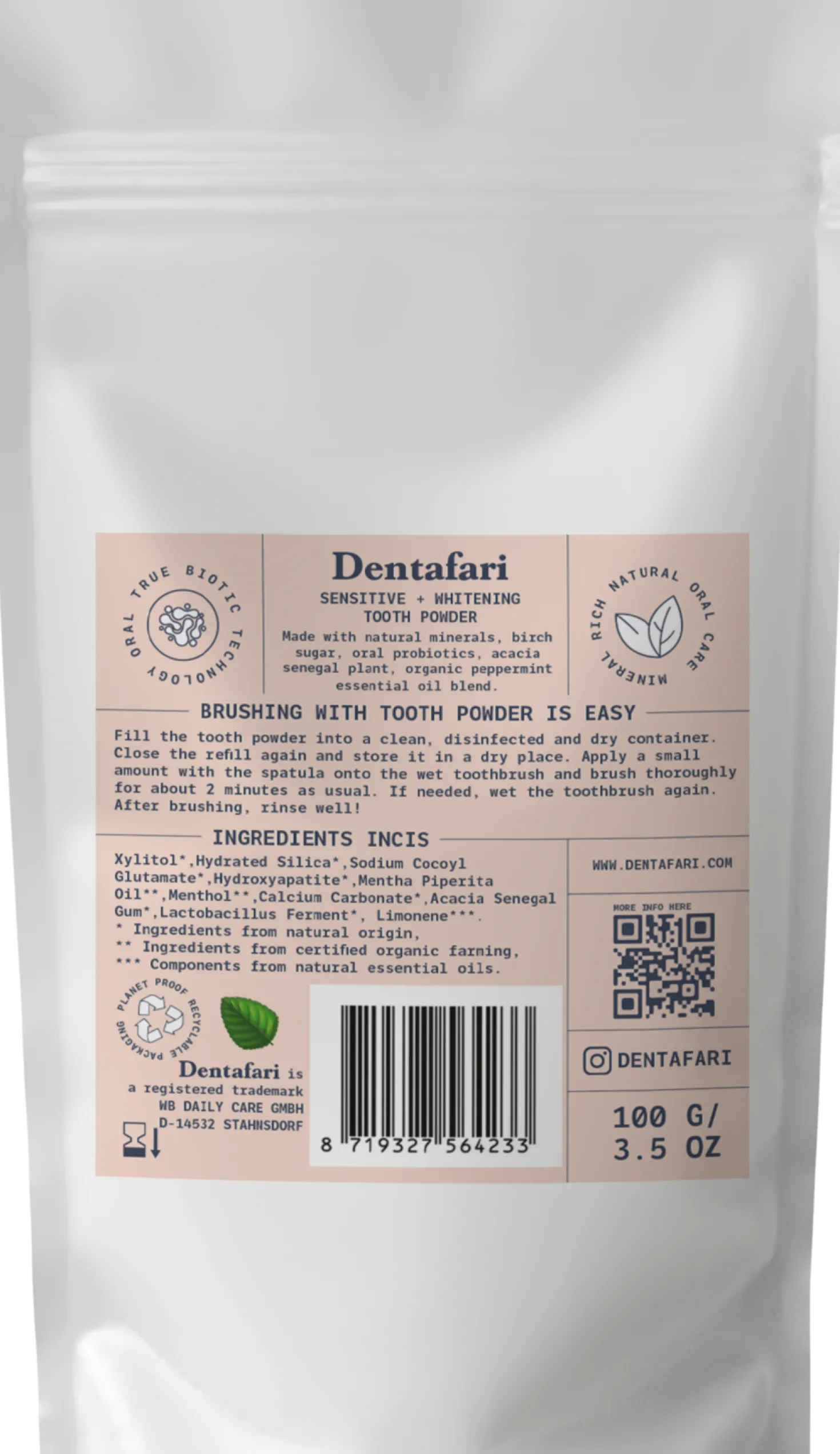 Sensitive & Whitening Tooth Powder Soothing Mint, 100 g
