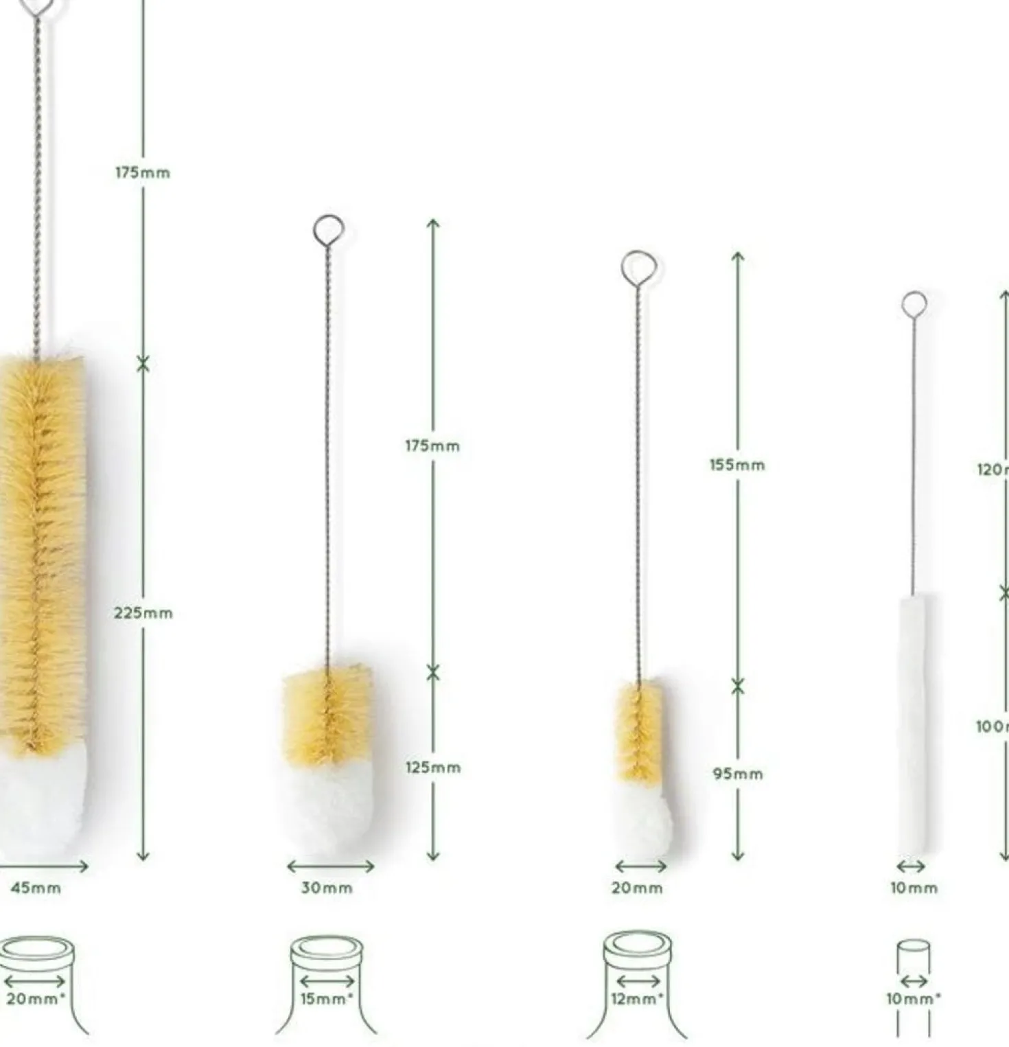 Set di Spazzolini per Bottiglie, 4 pezzi