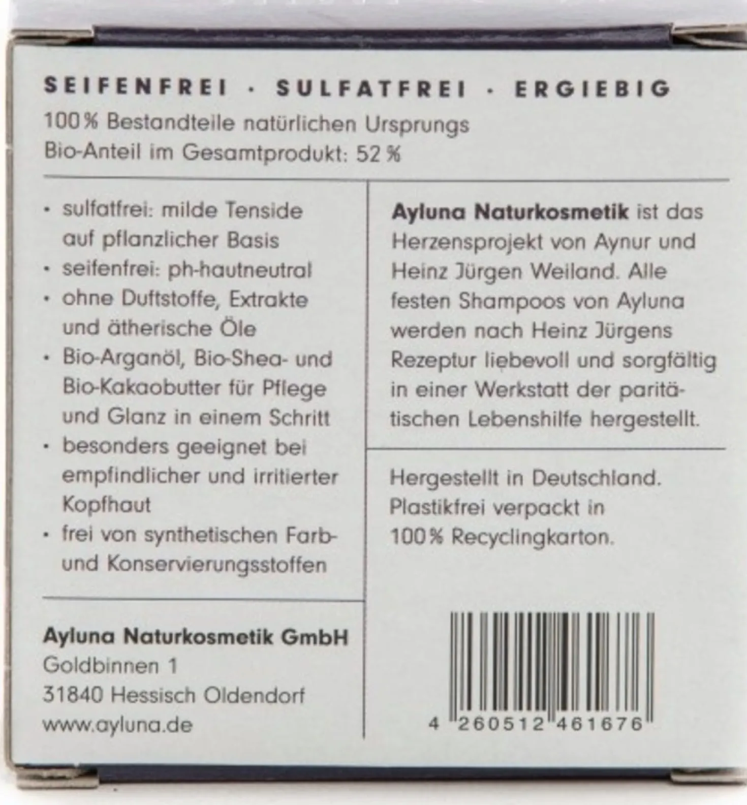 Shampoo Solido - Burro di Karité e di Cacao Bio, 60 g