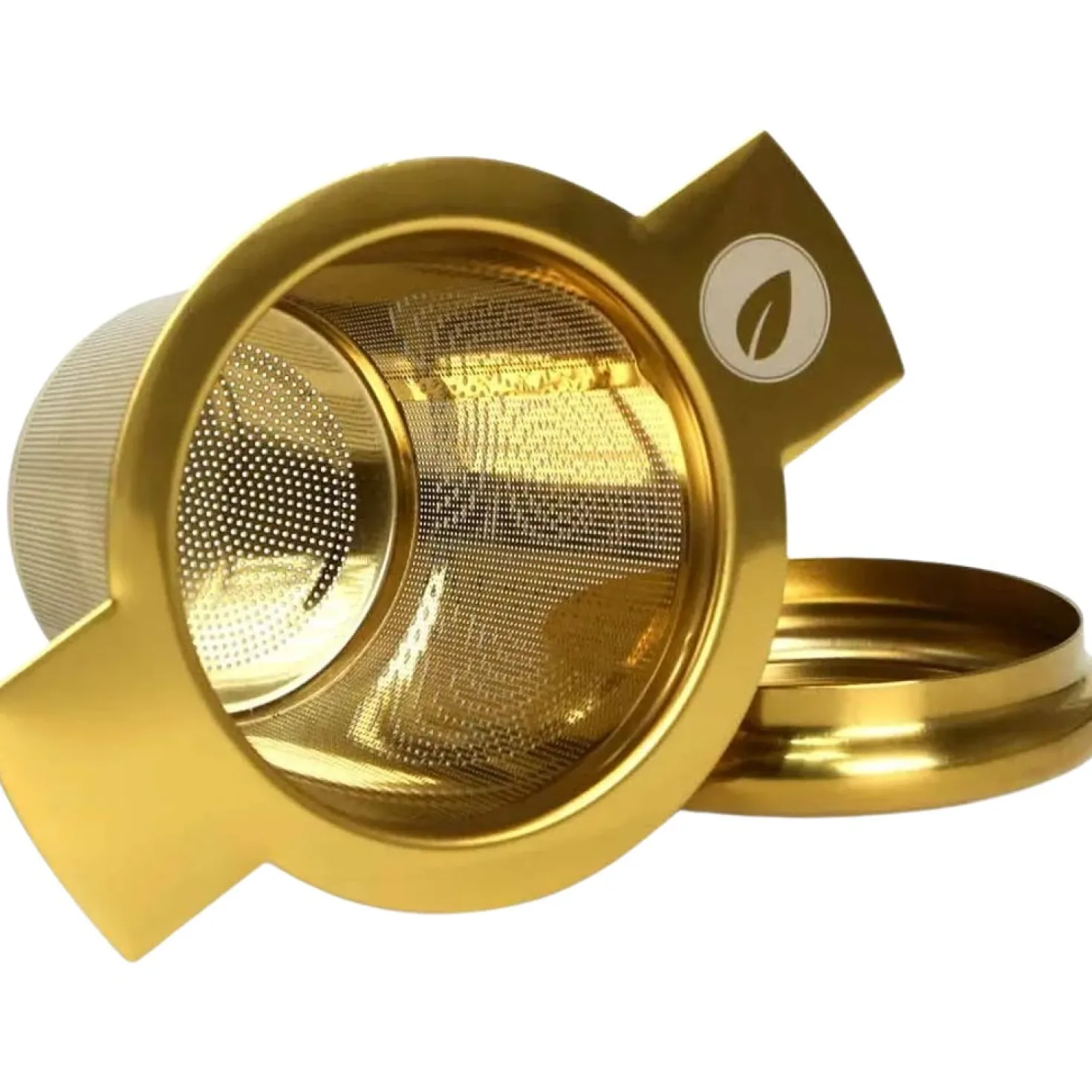 Tea Master - Filtro per il Tè con Coperchio/Base d'Appoggio, Gold