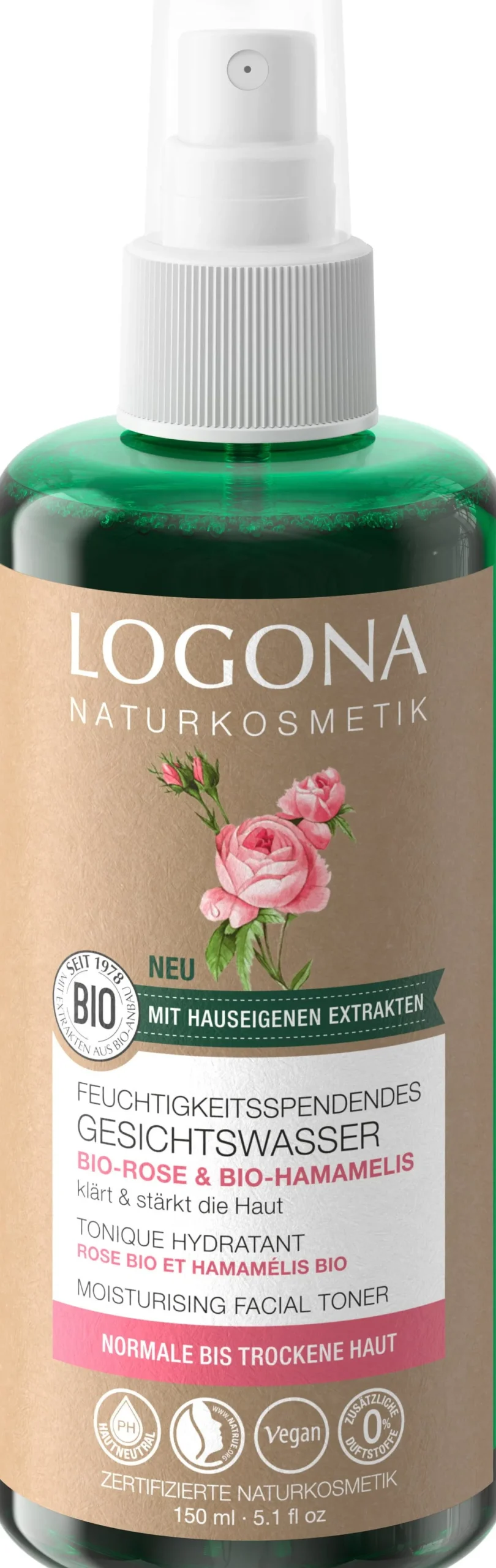 Tonico Viso Idratante Rosa Bio e Amamelide Bio, 150 ml